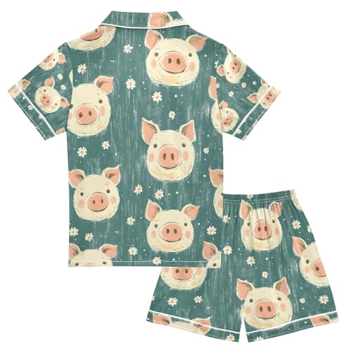 senya Color Pig on Board Satin Summer Pajama Sets Silk Short Sleeve Button Down Sleepwear2