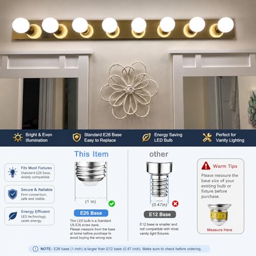Image of Brtstiun G25 LED Vanity Light Bulbs for Bathroom, Globe Bulb 40W Equivalent