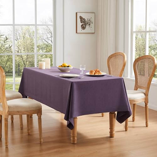 ZeeMart Basic Linen Textured Table Cloth, 60 x 104 Inch Purple, Farmhouse Style Purple Rectangle Tablecloth, Wrinkle Resistant Washable Heavy Weight TableCloths