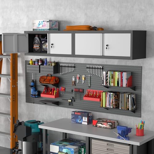 Image of Metal Garage Storage Cabinet, Locking Cabinet Wall Mounted, 13 inch H Floating Cabinet for Warehouse, Upper Tool Cabinet for Home Office, Basement, Kitchen, RV Organization