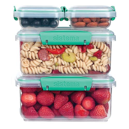 Sistema 10 Piece Food Storage Containers With Salad Dressing And Condiment Containers And Lids For Meal Prep, Dishwasher Safe, Clear/Green #TOP6