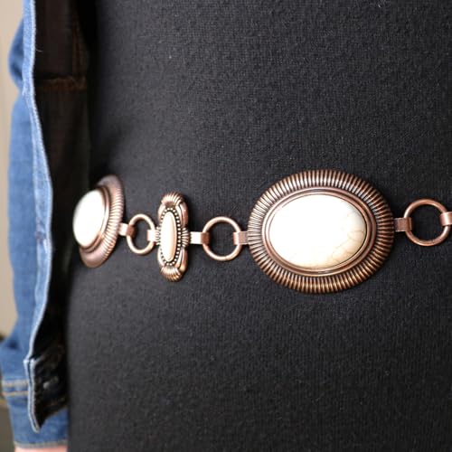 Rosemarie & Jubalee Cowgirl Chic Statement Western Linked Conchos With Natural Howlite Stones On Waist Chain Belt (Natural Howlite Copper Tone, Large-XLarge, 40"+7.5" Extender)2