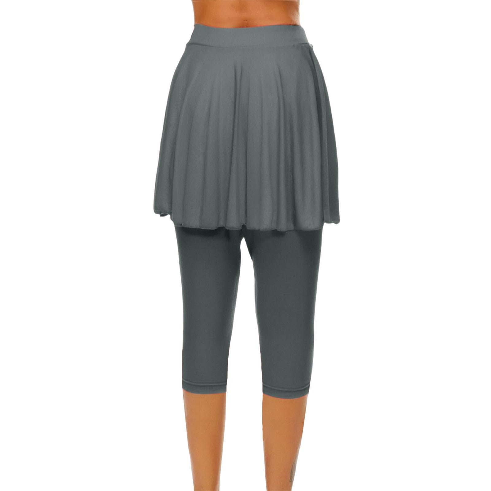 Skort sportivo da donna Skort da corsa a vita alta leggings con gonna gonne da tennis gonna da hockey aderente capris allenamento palestra 3/4 pantaloni da yoga, Grigio scuro, L