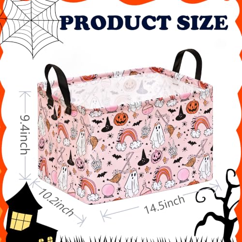 Image of Gost Pattern Halloween Storage Basket Shelf Basket Storage Bin, Nursery Basket Organizer Box for With Handles for Room Deco