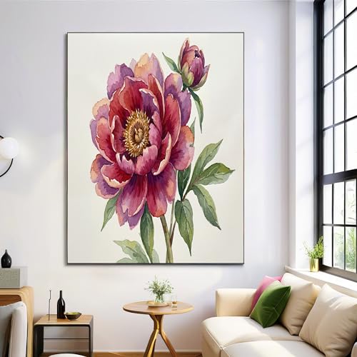 Pintura sobre lienzo de peonía china acuarela con acabado limpio sin marco