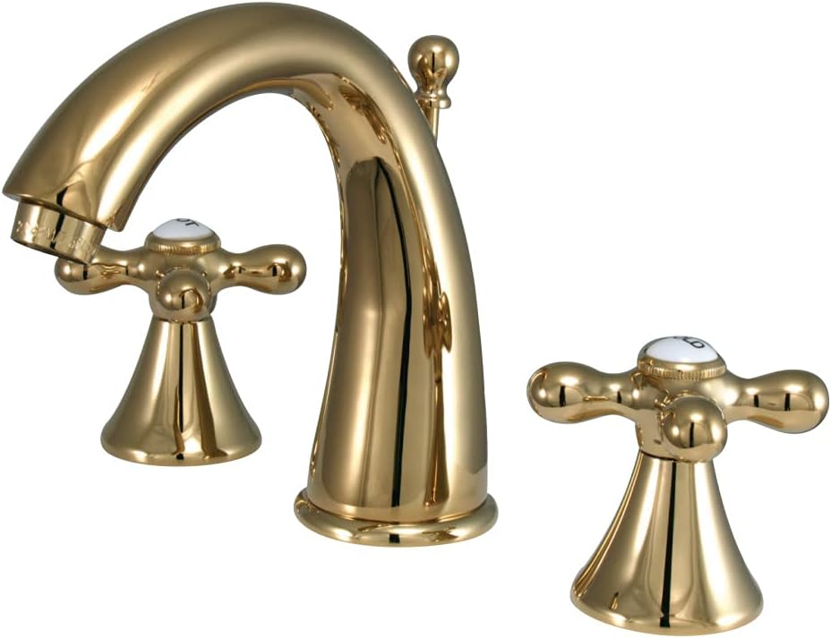 Kingston Brass KS2972AX Naples Widespread Lavatory Faucet with Metal Cross Handle, Polished Brass