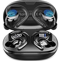 Bluetooth 5.4 Kopfhörer Sport, 2025 In Ear Kopfhörer Kabellos Bluetooth mit 6D Stereo/4 ENC Mic, 50H Noise Cancelling Ear buds, Over-Ear Sportkopfhörer mit Ohrhaken, IP7 Wasserdicht Ohrhörer für Sport