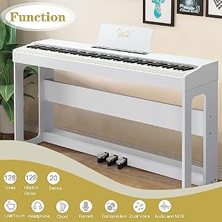 LEADZM Piano Numérique 88 Touches, Clavier Entièrement Lesté, Piano Électrique avec MIDI-USB, Bluetooth et Haut-Parleurs Stéréo, 128 Sonorités et Rythmes, Système à 3 Pédales, Blanc - Les Beatles, Paul McCartney, John Lennon, RIngo Starr, George Harrison LEADZM Piano Numérique 88 Touches, Clavier Entièrement Lesté, Piano Électrique avec MIDI-USB, Bluetooth et Haut-Parleurs Stéréo, 128 Sonorités et Rythmes, Système à 3 Pédales, Blanc – Image 2