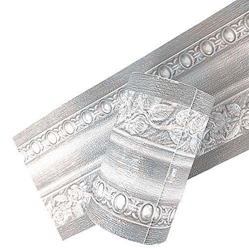 Yija 3D Wood Grain Self Adhesive Peel And Stick Waterproof Wall Border Easy To Apply Home Decor Bathroom Kitchen 4 Inch By 16.5 Feet (Gray) #TOP7