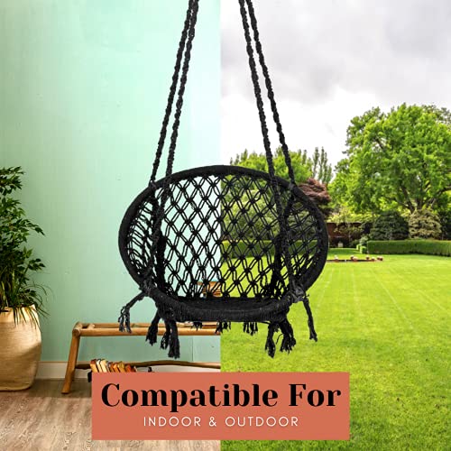 Swingzy-Cotton-Netted-Rope-Hanging-Swing-Chair-for-AdultsSwing-for-Balcony-Outdoor-Swing-ChairHammock-Swing-for-Home-Patio-Garden-IndoorBalcony-Hanging-Chair-120-Kg-Capacity-Black
