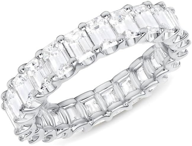 ENDLESSNESS & ETERNITY 14K White Gold Plated Large Square CZ Cubic Zirconia Full Eternity Band Ring Statement Stackable Wedding Band for Women - Image 2