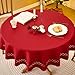 Aoztio Round Christmas Tablecloth with Lattice Cutwork Waterproof & Stain Resistant Red Table Cloth for Christmas Decor, Xmas Tablecloth Linen Table Cover for Dinner/Parties, 55 Inch Dia, Red