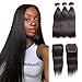 Produktbild Brazilian Straight Hair Bundles With Closure 8A Human Hair Bundles With Closure 100% Unprocessed 3 Bundles With 4 * 4 Lace Closure Straight Remy Hair Extensions Natural Black Color (10"12"14"+8")