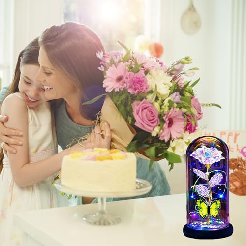 Image of Thrjia Mothers Day Roses Flowers Gifts for Mom Women Wife Her,Mother Day Rose Gifts for Mom Women,Light Up Rose in A Glass Dome Butterfly Birthday Presents Wife Grandma from Daughter Gold
