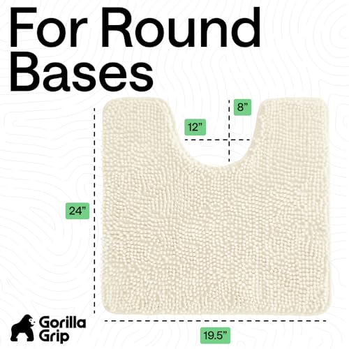 Image of Gorilla Grip Shaggy Chenille Oval U-Shape Contoured Mat for Base of Toilet, 22.5x19.5 Size, Machine Wash and Dry, Soft Plush Absorbent Contour Carpet Mats for Bathroom Toilets, Ivory Cream
