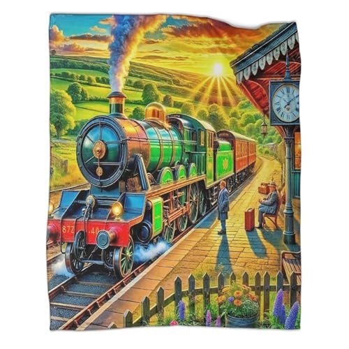 Couverture 3D train en flanelle douce, cadeau idéal pour garçons et filles