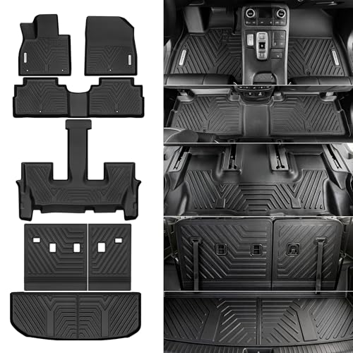 YITAMOTOR Floor Mats Fit for 2020-2025 Hyundai Palisade 7/8 Passenger All Weather TPE Rear Trunk mat for Palisade Car Accessories 1st & 2nd & 3rd Row & Backrest Mats & Cargo Liner Black