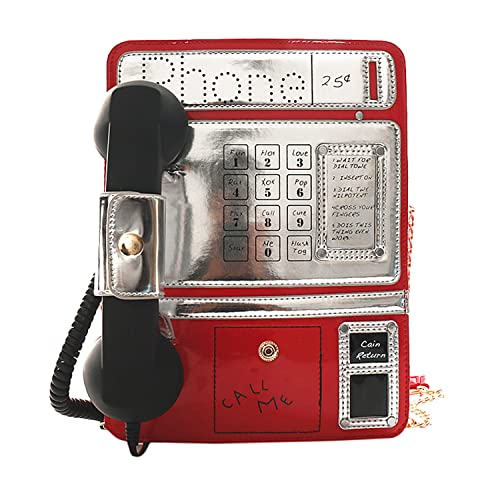 KUANG! Women Reflective Laser Fashion Telephone Shaped Shoulder Bag Ladies Funny Crossbody Bag Chain Purse