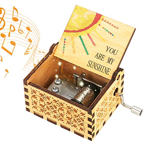 LINGSFIRE Caja de música de Madera manivela, You Are My Sunshine Caja de Música de Manivela de Madera Caja Musical Tallada a Mano del Tema Retro Mejor Regalo para Pareja Niños Amigos