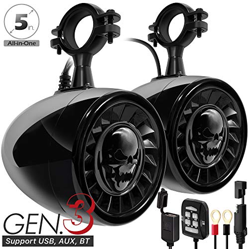 Gohawk As5-X All-In-One 600W Built-In Amplifier 5 In. Full Range Waterproof Bluetooth Atv Rzr Utv Stereo Speakers Audio Amp System Aux Usb, 1.5 To 2" Rollcage Bar Polaris 4 Wheeler Can-Am #TOP1