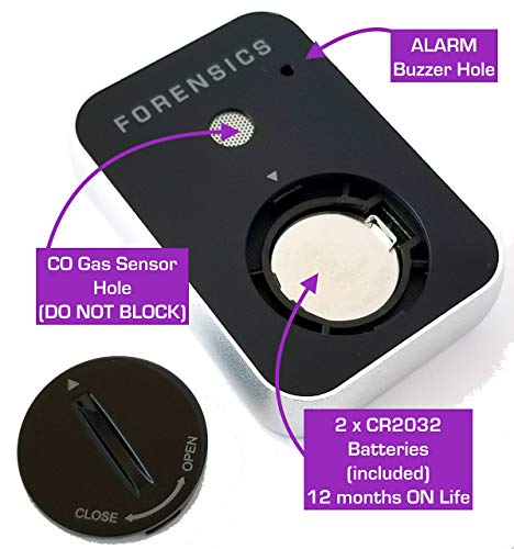 Travel CO DETECTOR by FORENSICS | Carbon Monoxide Low-Level 9ppm Alarm | Super Small Size & Stylish | iPhone White Color | Easy One-button operation |