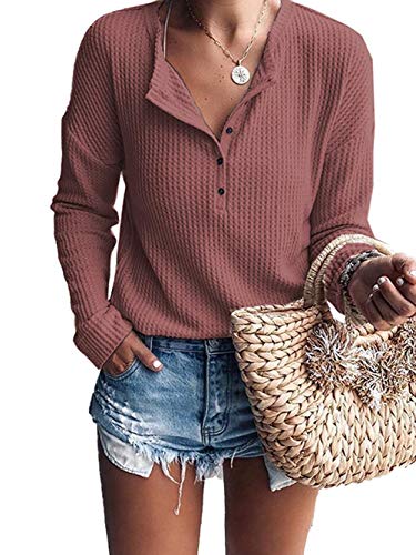 Image of MOLERANI Womens Long Sleeve Waffle Knit Henley Shirts Tunic Tops