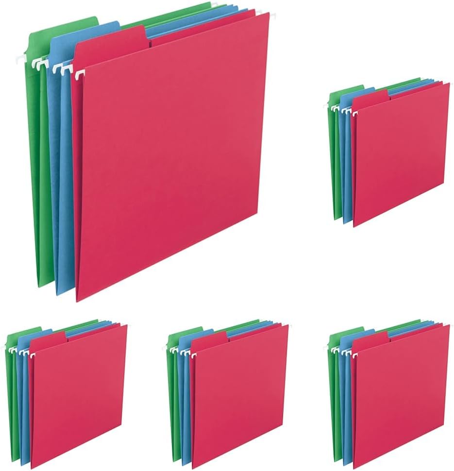 Smead FasTab Hanging File Folder, 1/3-Cut Built-in Tab, Legal Size, Assorted Primary Colors, 18 Count (64153)
