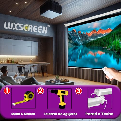 Miniatura 9 de Pantalla De Proyector Eléctrica 110 Pulgadas 16:9 Luxscreen, Área Visible Blanca 243 X 137cm, Requiere Un Espacio De Instalación De 272cm, Instalación A Pared Ó Techo, Con Mando