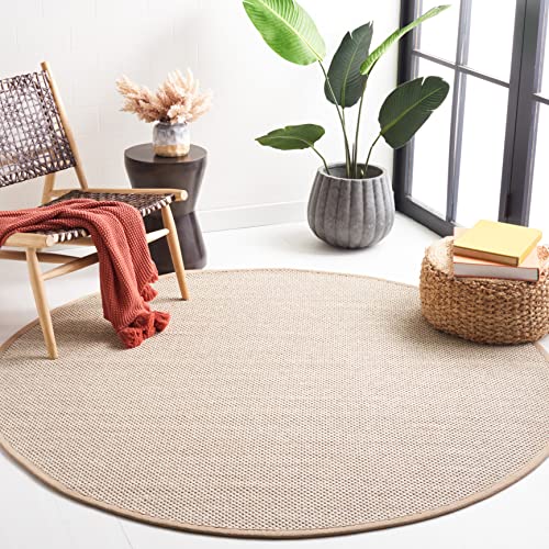 SAFAVIEH Area Rug 9' Round - Natural Fiber Collection - Marble & Linen Color, Sisal, Woven Design with Border (NF143B)