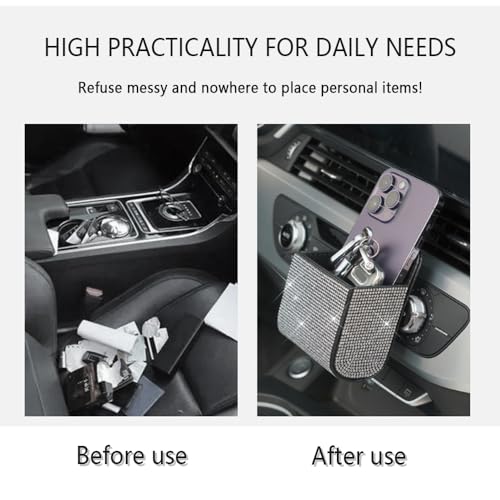 Image of Car Vent Storage Organizer,Bling Car Accessories for Women or Man,Rhinestone Car Vent Leather Pocket,Multipurpose Car Storage /Car Sunglass Holder /Car Coin Holder for Car (Colorful)