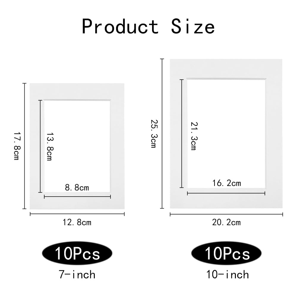 20 Passepartout Bianchi Per Cornici - 2 Formati (7 E 10 Pollici), Cartoncino Acido Per Foto E Stampe D'Arte - Foto 2