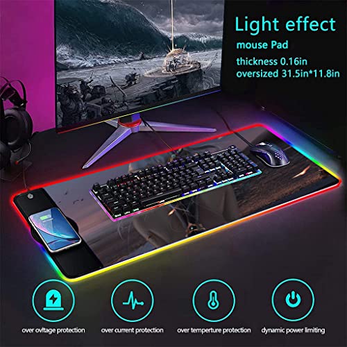 Rgb Mousepad Gaming Wireless Charging 15W Made With Highly Durable Natural Rubber Desk Pad Large | Wireless Charging Gaming Mouse Pad Mat For Office, Home, Gaming, Work #TOP1