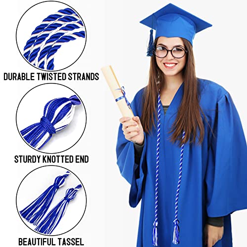 Image of Graduation Honor Cord Royal Blue and White Yarn Honor Cord with Tassel 67 inch Long for Graduation Ceremony