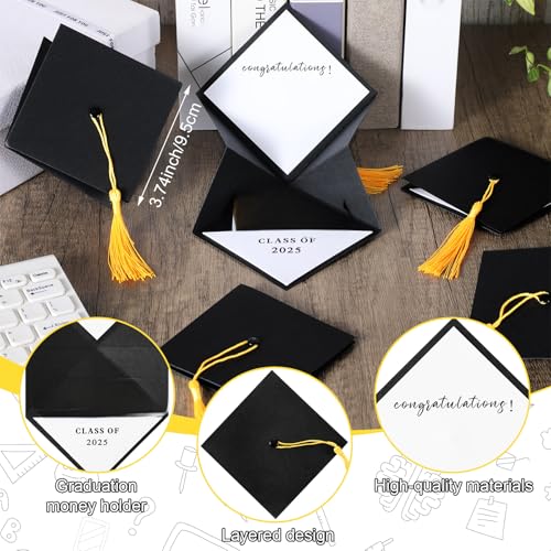 Janlaugh 10 Pcs 2025 Graduation Cap Money Holders with Gold Tassel Gift Grad Hat cardholders Black College Grad Money Holder Box Gift Give Clip for Graduation School Party Supplies2