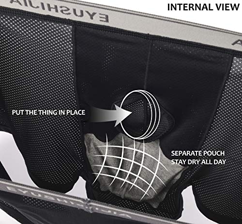 EYUSHIJIA Men's 4 Pack Underwear Fiber Separate Pouches Boxer Briefs with Fly (Medium, J)