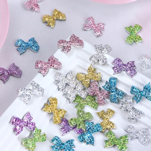 30Pcs Bow Nail Charms, Extra Sparkly Bows Rhinestones 3D Bow Nail Art Charms Flatback Bows Manicure Decorations for Women DIY Craft Jewelry