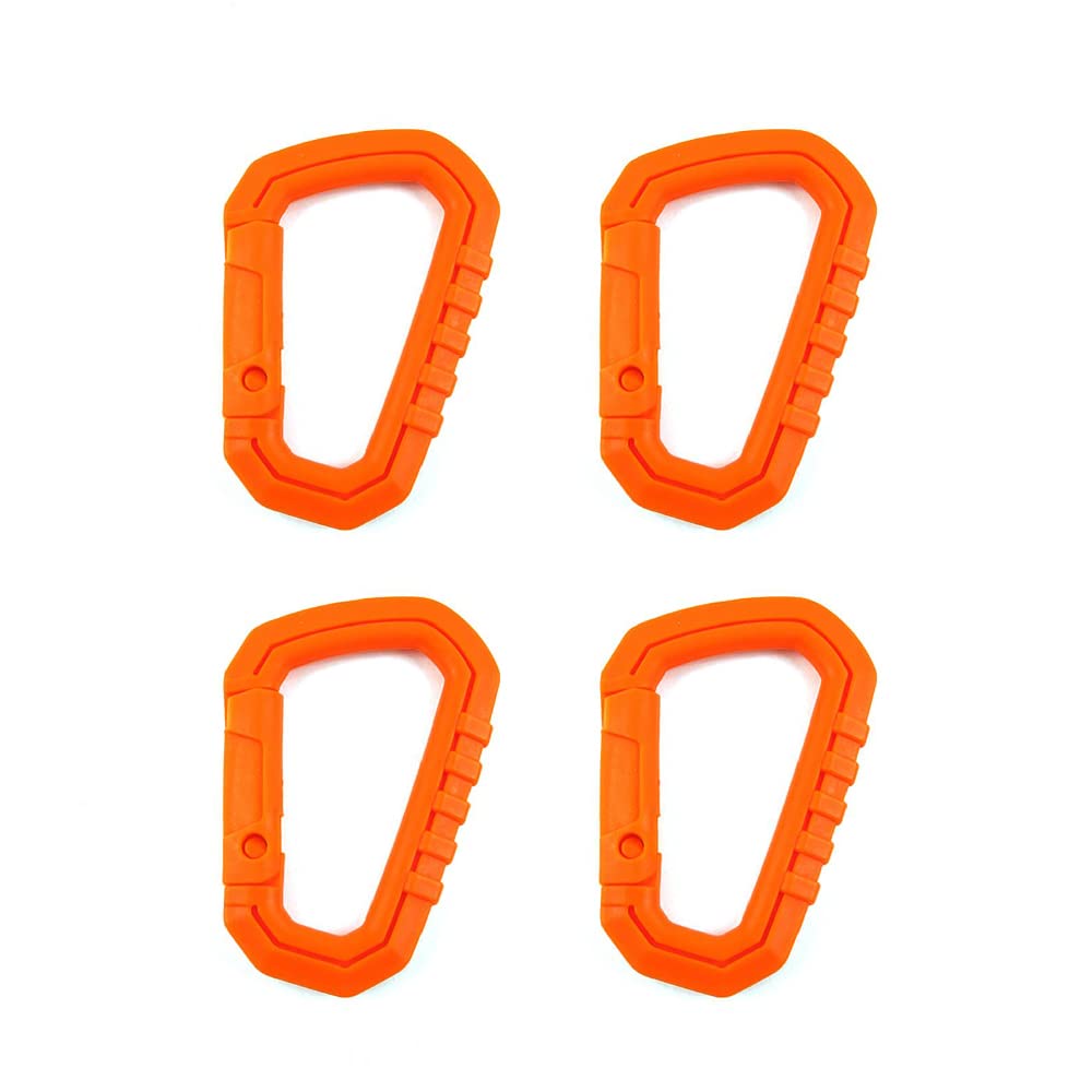 SagaSave Lot De 4 Mousquetons D Plastique Orange – Verrouillage Sûr, 90 Kg Charge Max – Idéal Rando, Escalade, Camping