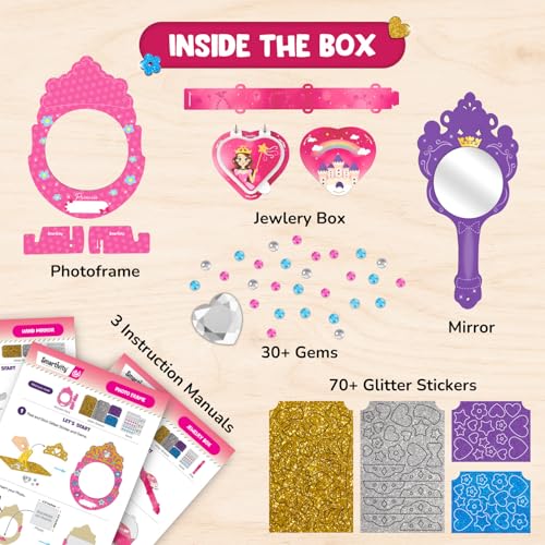 Image of Smartivity Little Princess Craft Box for Girls | DIY Art & Craft Kit to Make Jewellery Box, Mirror & Frame | Age 4-8 Years|Kids Craft Activity Set with Gems & Glitter | Birthday Gift for Kids