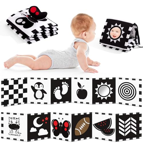 Yeeeasy High Contrast Baby Book and Sensory Toy Set for 3 Months – Soft Crinkle Pages, Tummy Time Development, and Safe Mirror for Visual Stimulation – Ideal Newborn Gift for Boys and Girls