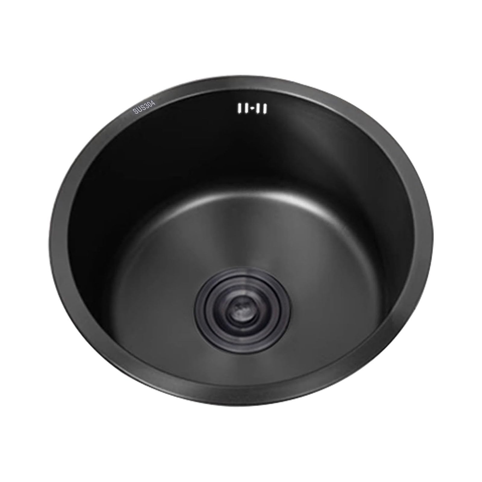 Small Round Kitchen Sink,Black Stainless Steel Sinks,Single Bowl Caravan Sink with Drainer Fittings and Overflow,Undermount and Topmount (Ø 32cm)