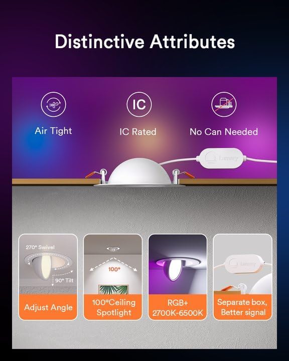 Image of Lumary 4 Inch Smart Gimbal Recessed Lighting with RGB Night Light 4 Pack