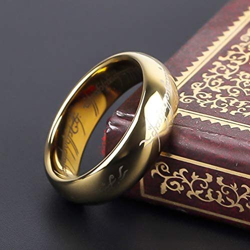 6mm Dome One Lord Rune Engraved Power Ring Style Tungsten Carbide 18K Gold Plated Laser Dark Lord's Band3