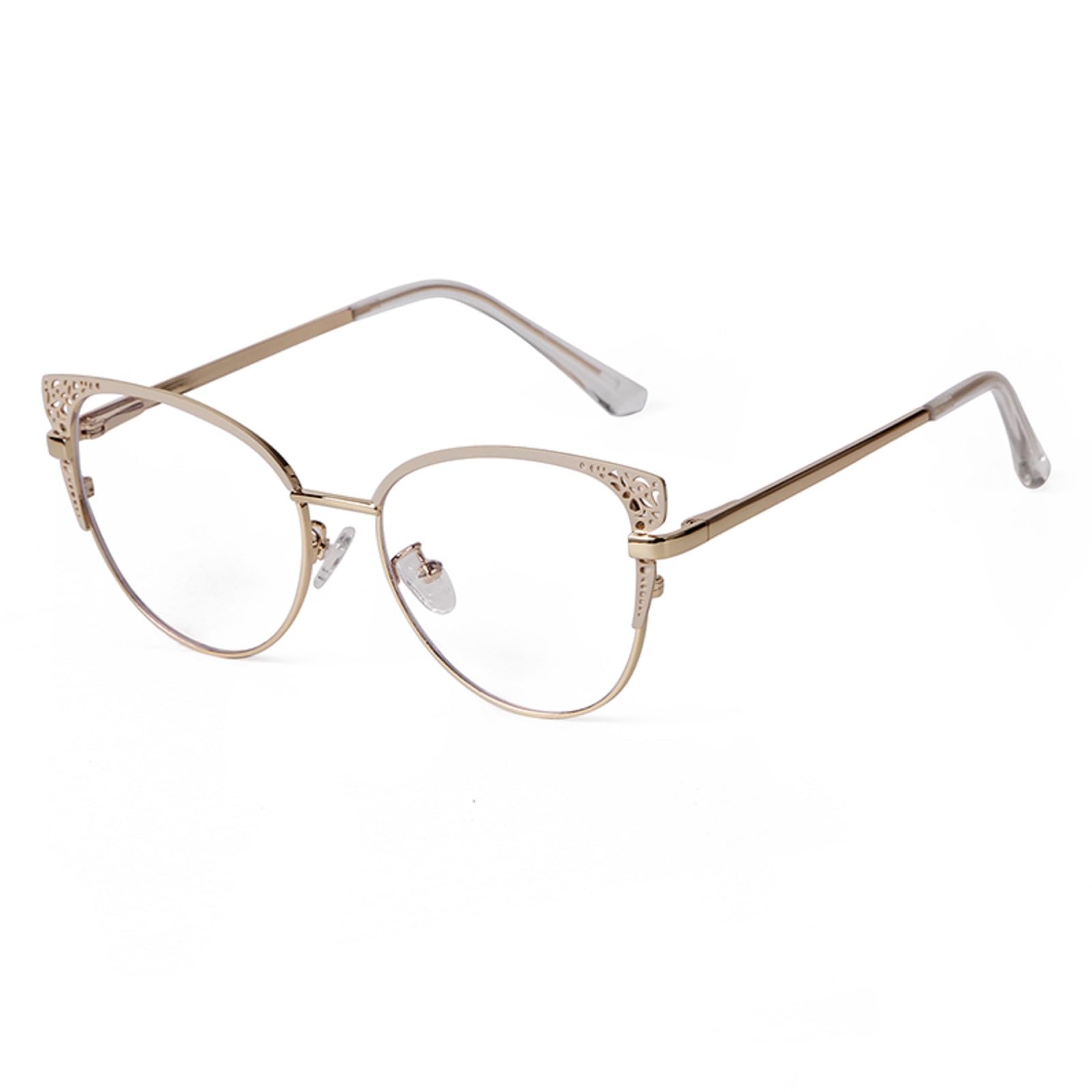 ADEWU Occhiali Senza Graduazione con Filtro Luce Blu Donna Occhio di Gatto Metallo Montatura Completa Retro Finti Occhiali per Ufficio Quotidiano
