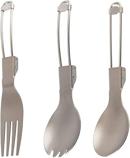 FUBESK 3PCS Camping Cutlery Set Titanium Folding Spoon Spork Fork Outdoor Travel Portable Tableware Lightweight Flatware Business Trip Picnic Fishing Dinnerware