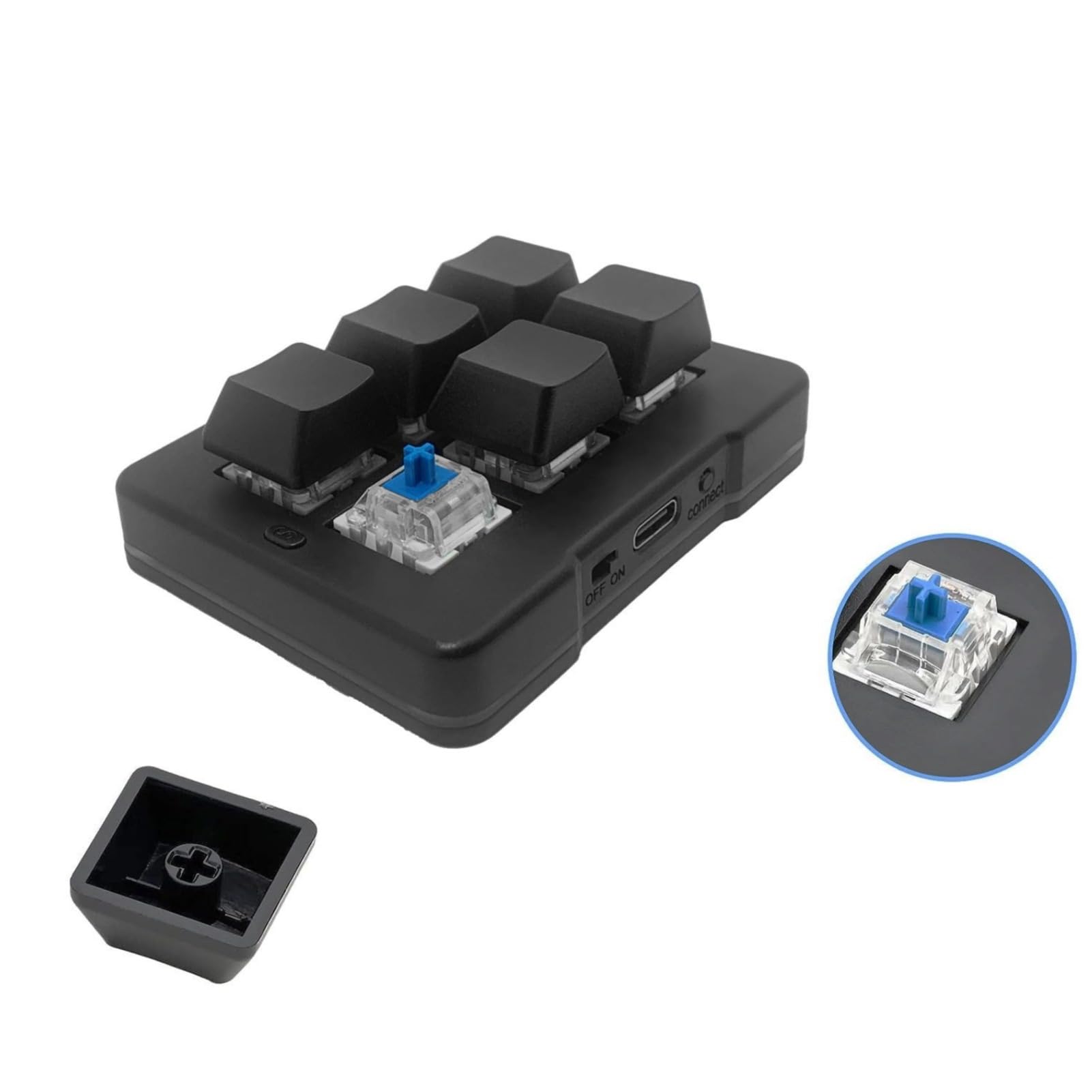 Cuifati Mini Clavier 6 Touches, Clavier Macro RVB personnalisé Programmable, Double Mode Filaire sans Fil 2,4 G, Commutateur Bleu, Jeu Mécanique à Une Main pour Jeu D'étude de Travail