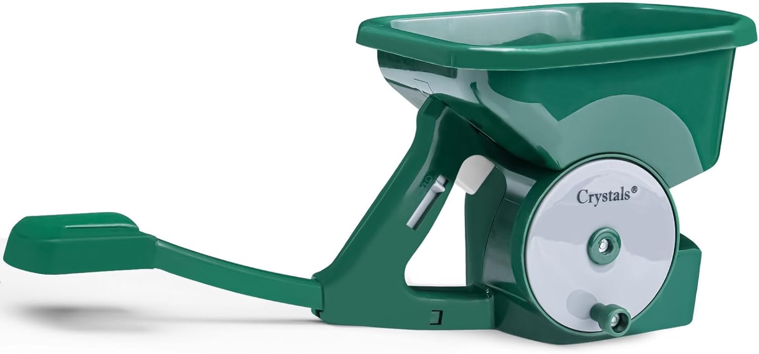 Crystals Seed Spreader Handheld – Rotary Grass Seed Spreader and Lawn Feed Spreader – Lawn Fertiliser Spreader Hand Held