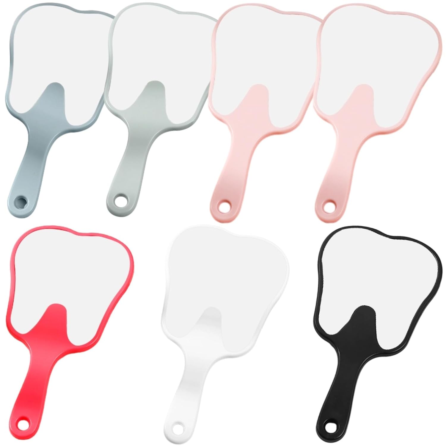 Set Handheld Makeup Mirror 7 Pcs, Design Tooth-Shaped 6.3 In/16 Cm, Rose, White, Black, Light Blue, And Light Green, Cute Portable Mirror, Hanging Hole