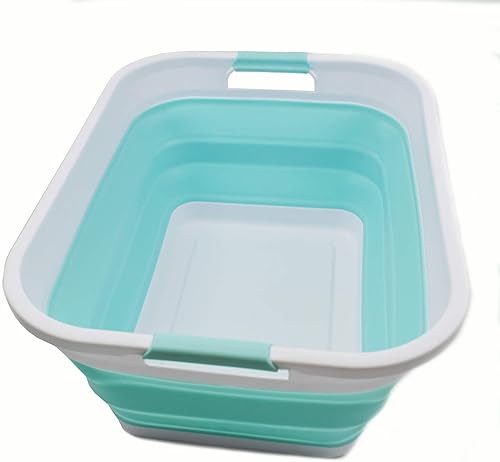 Miniatura 13 de SAMMART Cesta de lavandería de plástico plegable de 41L (10.8 galones) - Contenedor/organizador de almacenamiento plegable emergente - Tina