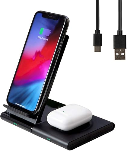 Cargador inalámbrico, soporte de carga inalámbrico rápido, base de estación de carga inalámbrica 2 en 1 para iPhone