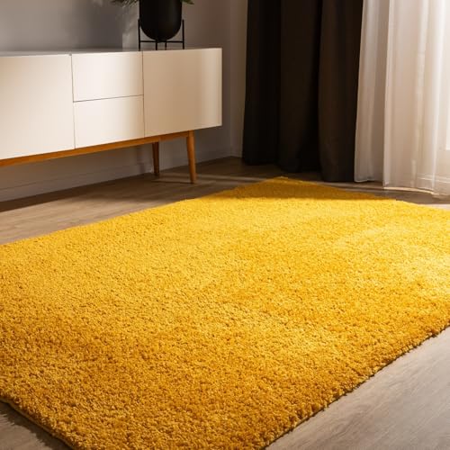 benuta Basic Tapis Poil Long Sohari - Jaune 80x150 cm - Lavable - Minimaliste - Doux - pour Chambre, Couloir, Salle à Manger - Compatible avec Chauffage au Sol
